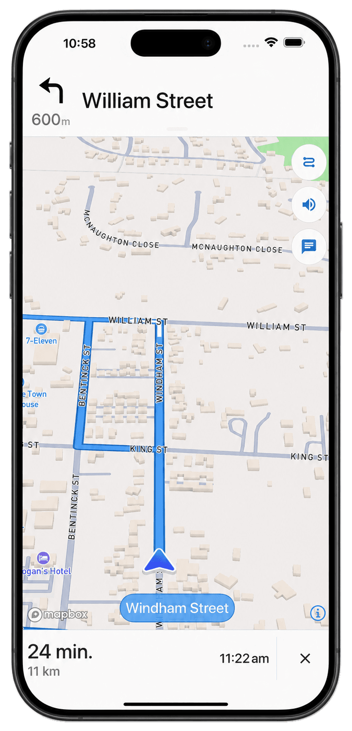 Let's Drive turn-by-turn navigation on an iPhone